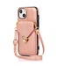 SoFetch Rosegoud Portemonnee Backcover Hoesje met Koord voor de iPhone 15