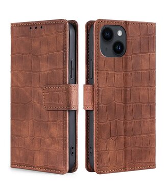 SoFetch Bruin Krokodillen Bookcase Hoesje iPhone 15