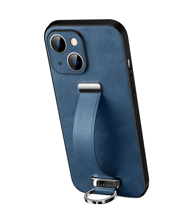 SULADA Blauw Glad Hybride Hoesje met Handriem voor de iPhone 15