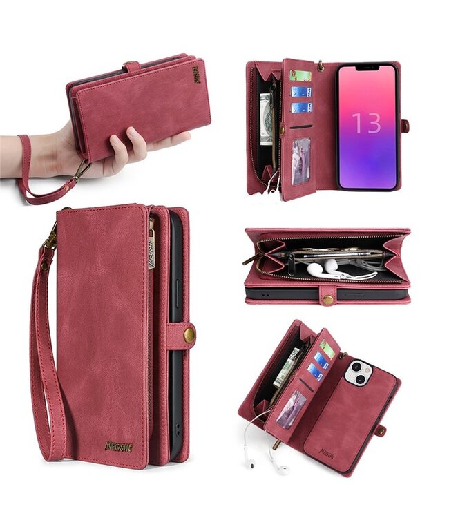 Megshi Rood 2-in-1 Wallet Hoesje voor de iPhone 15