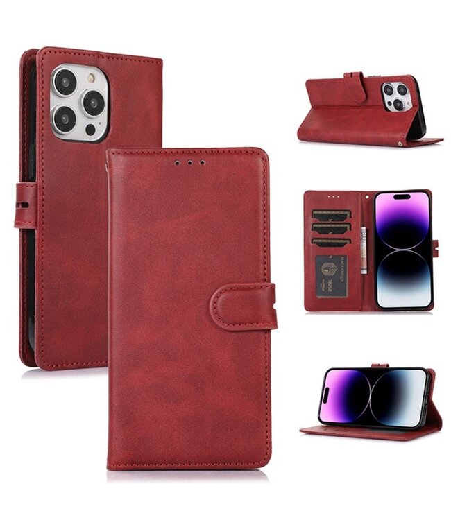 SoFetch Rood Pasjeshouder Glad Bookcase Hoesje voor de iPhone 15