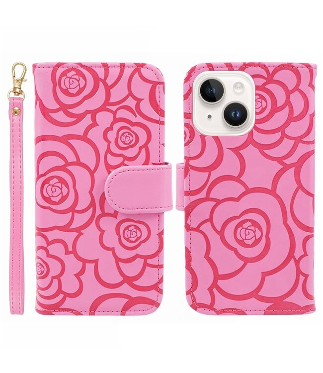 SoFetch Roze Camelia Bookcase Hoesje voor de iPhone 15