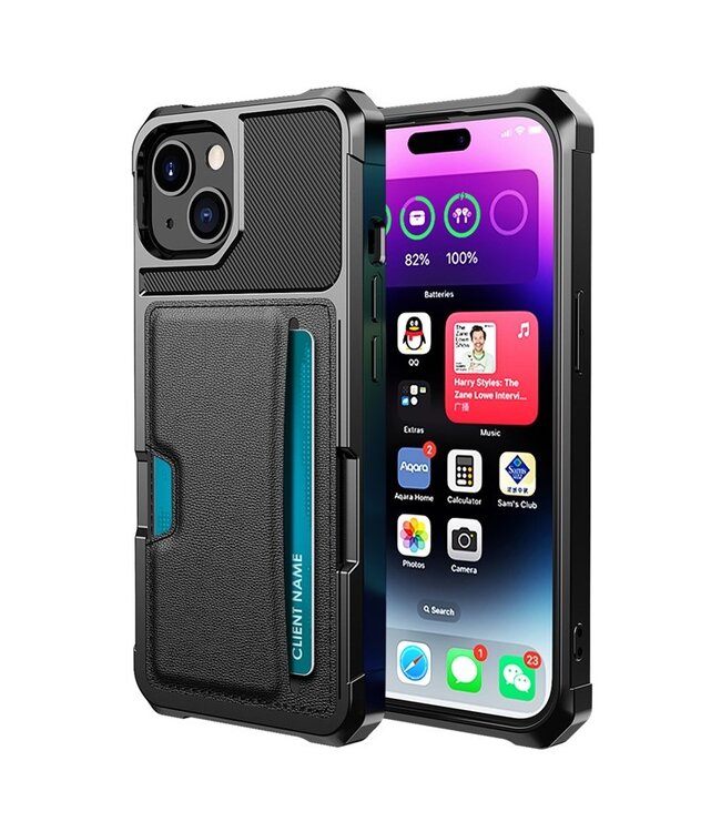 SoFetch Zwart Pasjeshouder Valbestendig Hybride Hoesje voor de iPhone 15