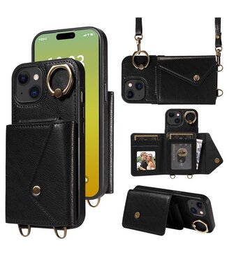 SoFetch Zwart Litchee Houder Wallet Hoesje iPhone 15