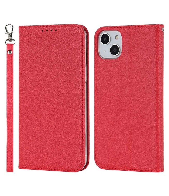 SoFetch Rood Zijde Textuur Bookcase Hoesje voor de iPhone 15