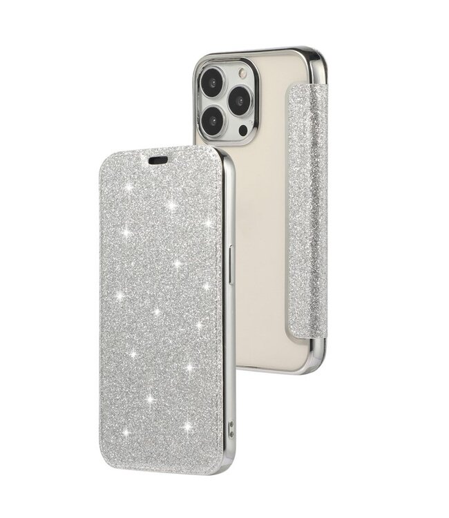 SoFetch Zilver Glitter Bookcase Hoesje voor de iPhone 15