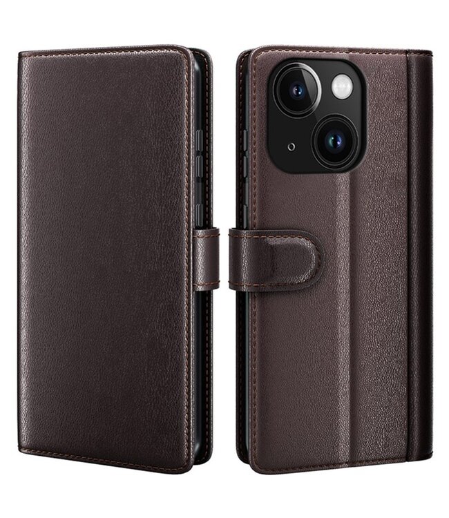 SoFetch Bruin Splitleder Bookcase Hoesje voor de iPhone 15 Plus