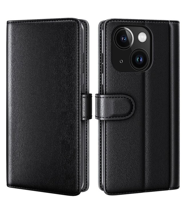 SoFetch Zwart Splitleder Bookcase Hoesje voor de iPhone 15 Plus