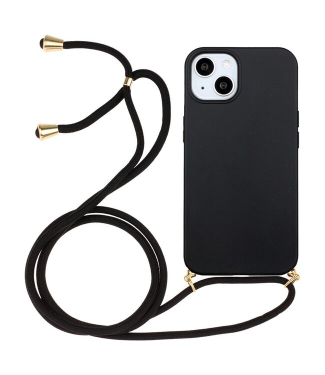 SoFetch Zwart Mat TPU Hoesje met Koord voor de iPhone 15 Plus