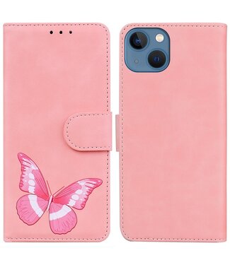 SoFetch Roze Vlinder Bookcase Hoesje iPhone 15 Plus