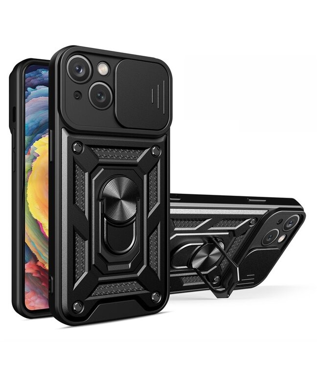 SoFetch Zwart Lensbescherming Houder Hybride Hoesje voor de iPhone 15 Plus