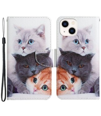 SoFetch Katten Bookcase Hoesje met Handriem iPhone 15 Plus