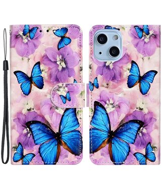 SoFetch Blauwe Vlinders Bookcase Hoesje iPhone 15 Plus
