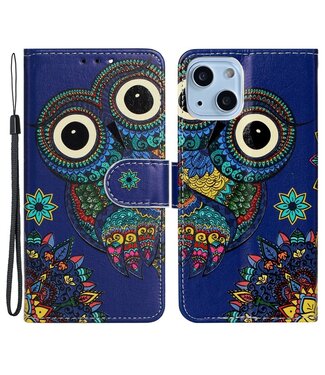 SoFetch Blauw Uil Bookcase Hoesje iPhone 15 Plus