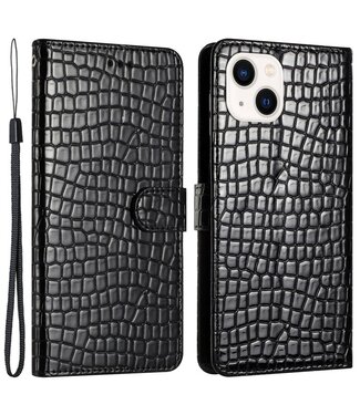 SoFetch Zwart Krokodillen Bookcase Hoesje iPhone 15 Plus