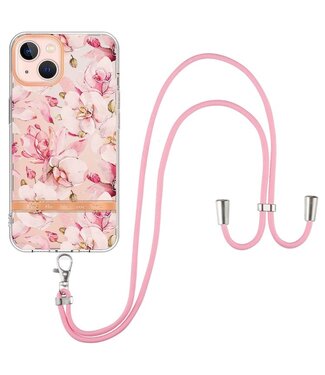 YB Roze Gardenia TPU Hoesje met Koord iPhone 15 Plus