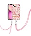 YB Roze Gardenia TPU Hoesje met Koord voor de iPhone 15 Plus