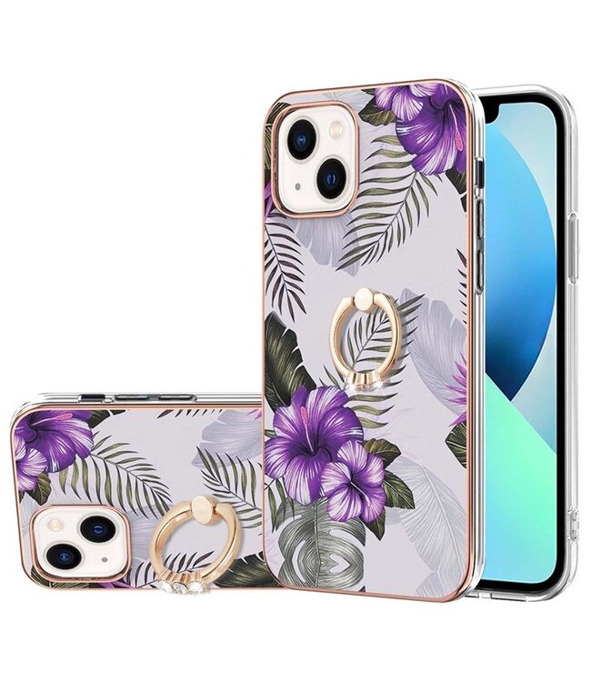 YB  Ringhouder Bloemen Bladeren TPU Hoesje voor de iPhone 15 Plus