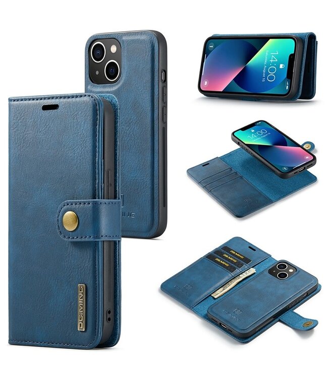 Blauw Splitleder 2-in-1 Hoesje met Koord voor de iPhone 15 Plus