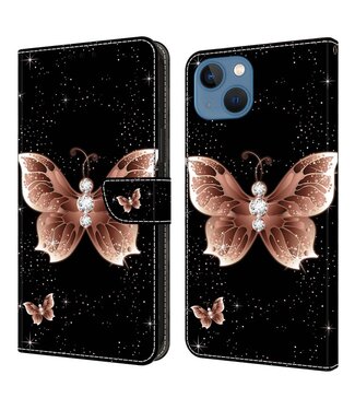 SoFetch Goud Vlinder Bookcase Hoesje iPhone 15 Plus