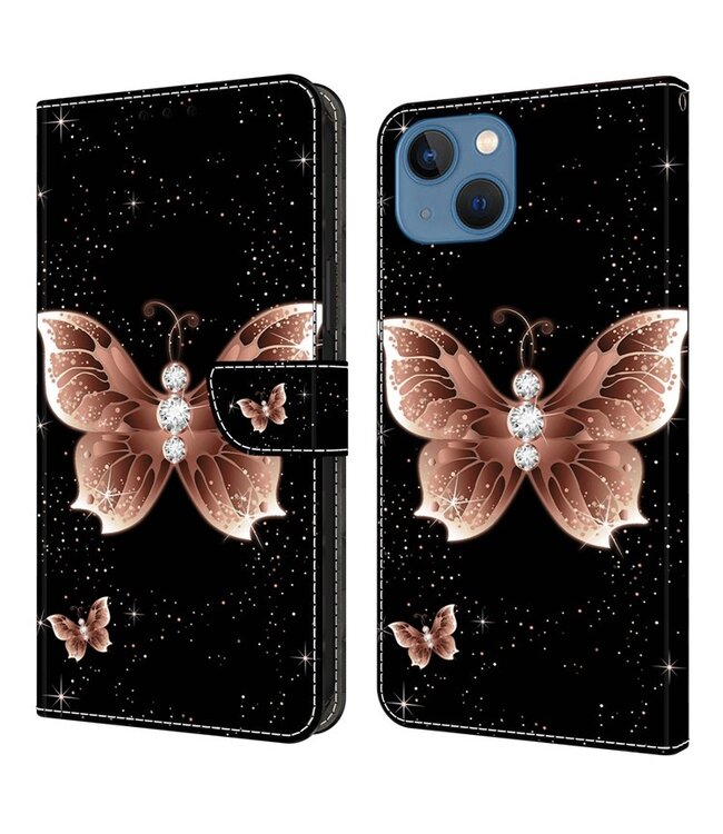 SoFetch  Goud Vlinder Bookcase Hoesje voor de iPhone 15 Plus