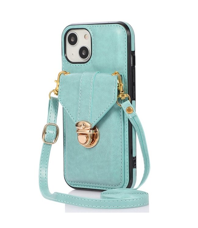 SoFetch Cyaan Wallet Faux Leder Hoesje voor de iPhone 15 Plus