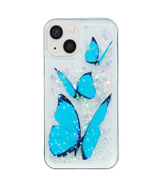 SoFetch Blauwe Vlinders Glitters TPU Hoesje iPhone 15 Plus