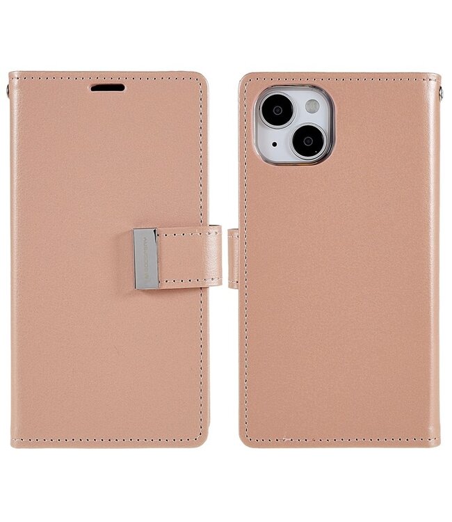 Mercury Rosegoud Goospery Bookcase Hoesje met Koord voor de iPhone 15 Plus