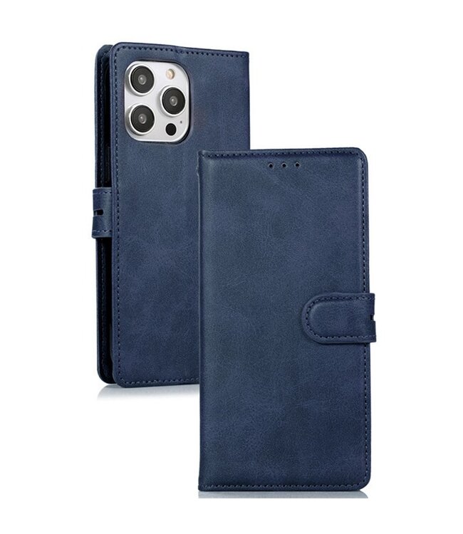 SoFetch Donkerblauw Pasjeshouders Bookcase Hoesje voor de iPhone 15 Plus