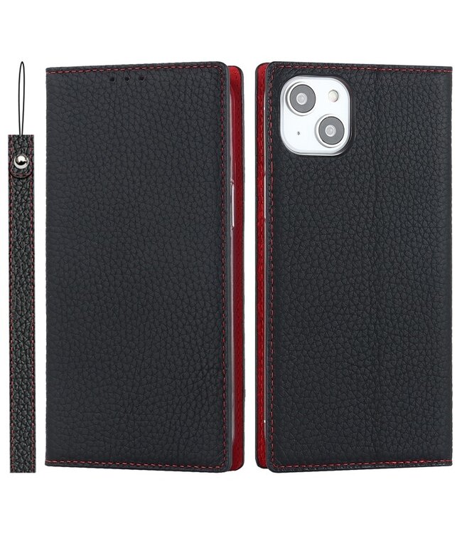 SoFetch Zwart / Rood Litchee Bookcase voor de iPhone 15 Plus