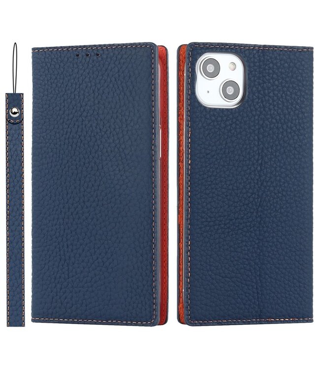 SoFetch Donkerblauw / Rood Litchee Bookcase voor de iPhone 15 Plus
