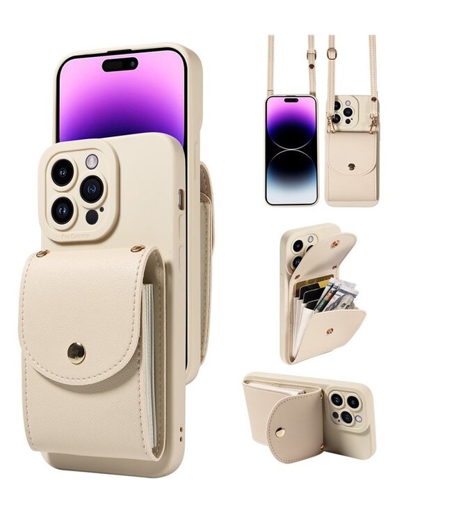 SoFetch Beige Wallet Faux Leder voor de iPhone 15 Plus