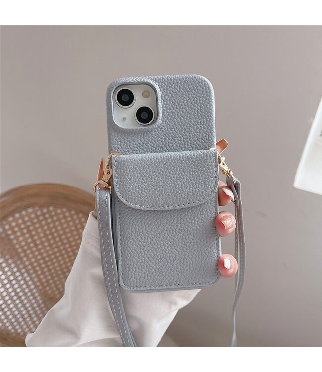 SoFetch Lichtblauw Pasjeshouder Faux Leder Hoesje voor de iPhone 15 Plus