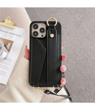 SoFetch Zwart Pasjeshouder Faux Leder Hoesje iPhone 15 Plus