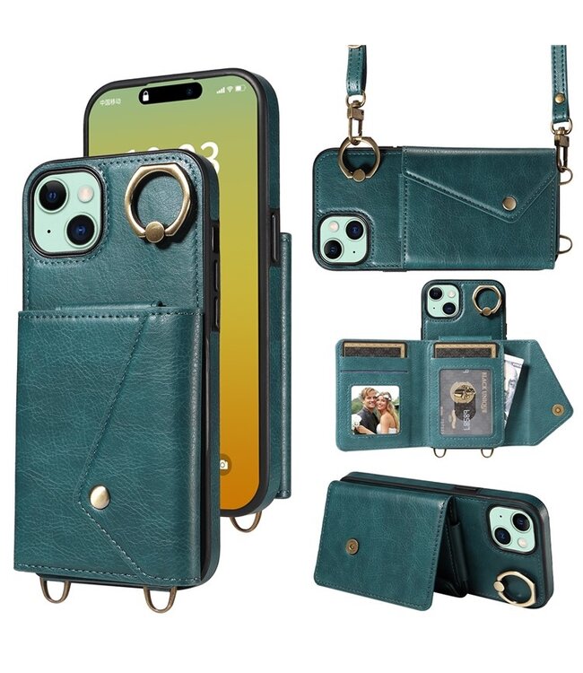 SoFetch Groen Portemonnee Litchee Hybride voor de iPhone 15 Plus