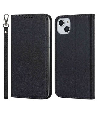 SoFetch Zwart Zijde Textuur Flipcover Hoesje iPhone 15 Plus