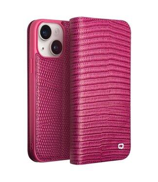 Qialino Roze Krokodillen Flipcover Hoesje iPhone 15 Plus