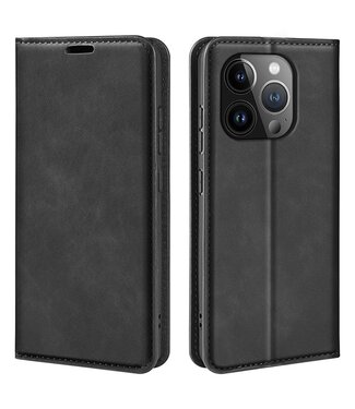 SoFetch Zwart Splitleder Bookcase Hoesje iPhone 15 Pro