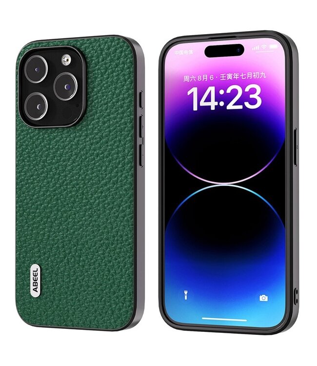 Abeel Groen Litchee Faux Leder Hoesje voor de iPhone 15 Pro