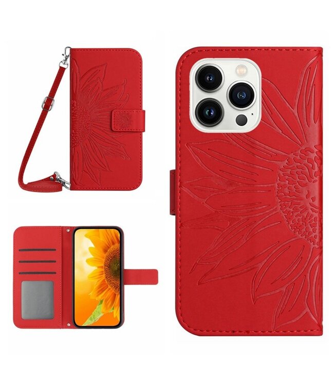 SoFetch Rood Zonnebloem Bookcase Hoesje voor de iPhone 15 Pro