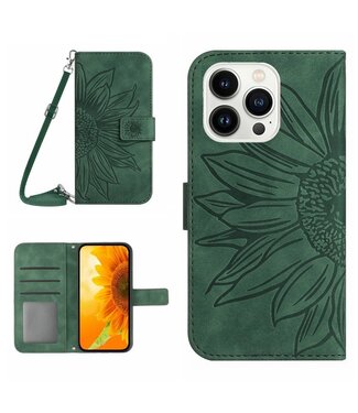 SoFetch Donkergroen Zonnebloem Bookcase Hoesje iPhone 15 Pro