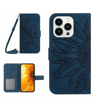 SoFetch Donkerblauw Zonnebloem Bookcase Hoesje iPhone 15 Pro