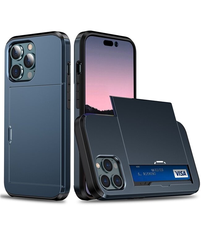 SoFetch Blauw Pasjeshouder Hybride Hoesje voor de iPhone 15 Pro