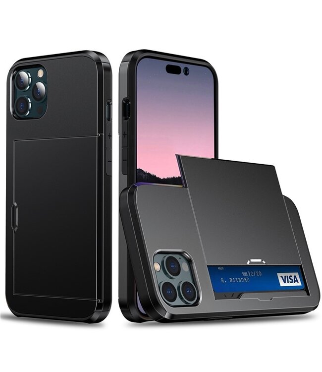 SoFetch Zwart Pasjeshouder Hybride Hoesje voor de iPhone 15 Pro