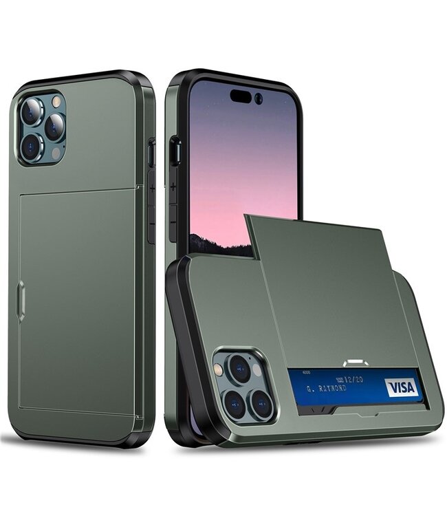 SoFetch Army Groen Pasjeshouder Hybride Hoesje voor de iPhone 15 Pro