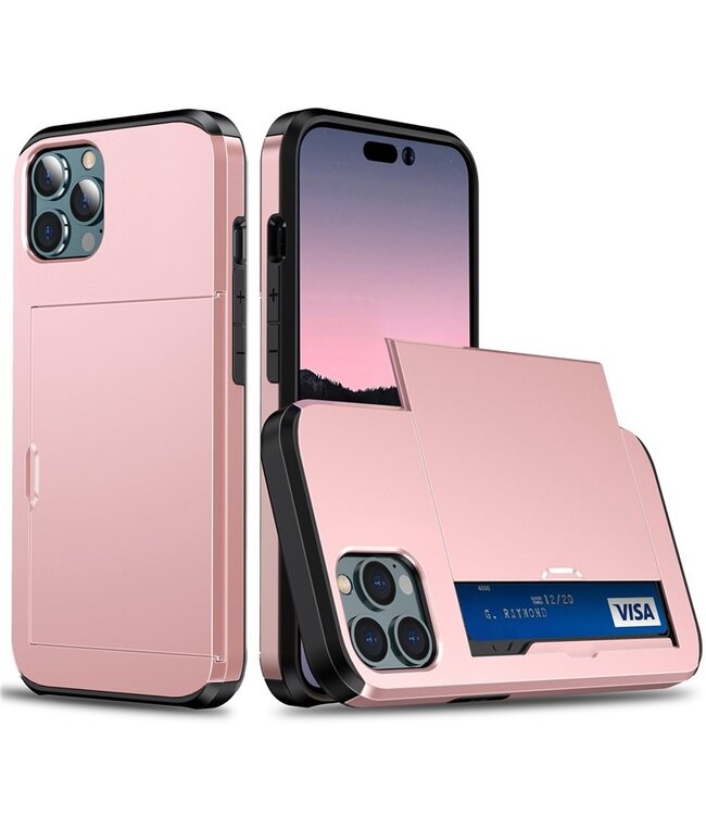 SoFetch Rosegoud Pasjeshouder Hybride Hoesje voor de iPhone 15 Pro