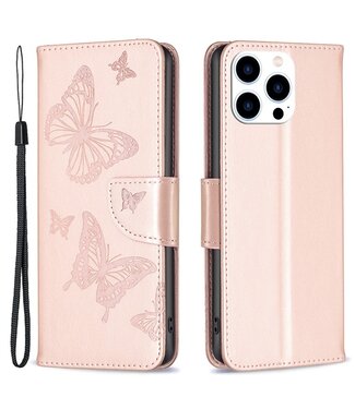SoFetch Rosegoud Vlinders Bookcase Hoesje iPhone 15 Pro