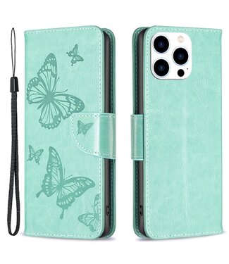 SoFetch Groen Vlinders Bookcase Hoesje iPhone 15 Pro
