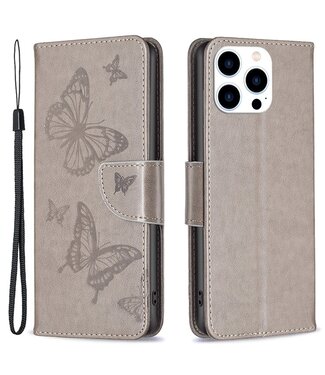 SoFetch Grijs Vlinders Bookcase Hoesje iPhone 15 Pro