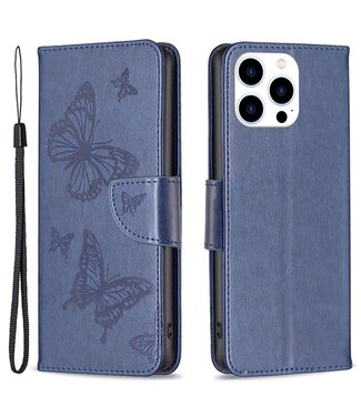 SoFetch Blauw Vlinders Bookcase Hoesje iPhone 15 Pro